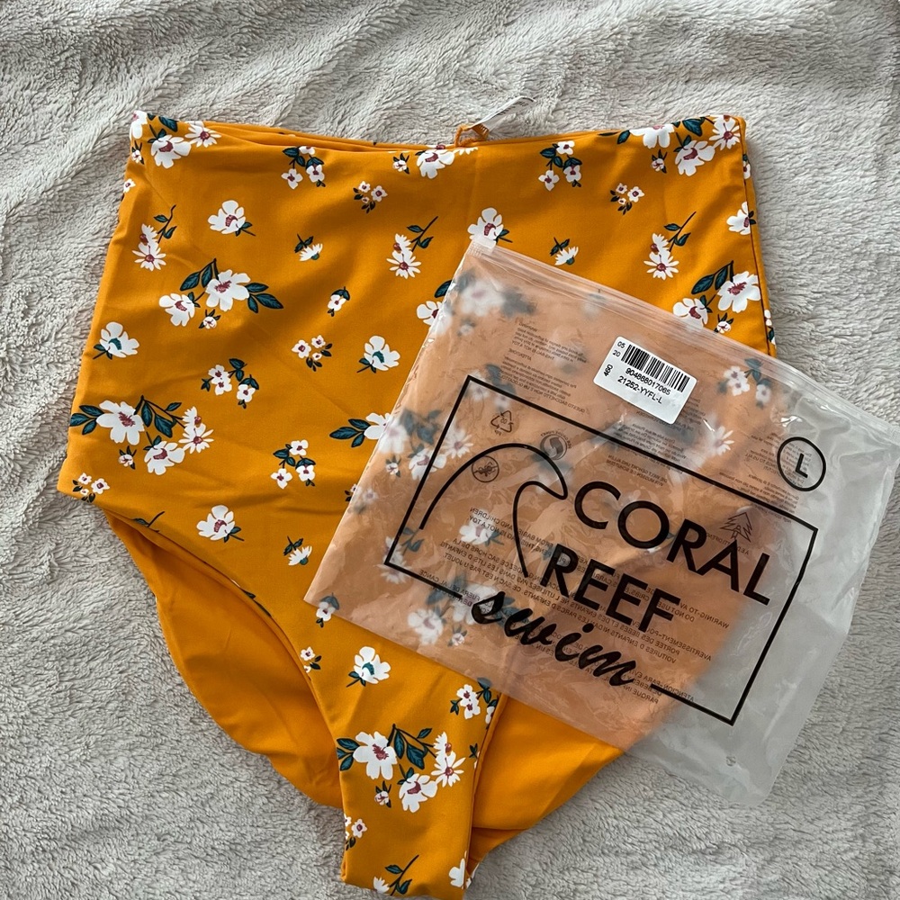 High-Waist Floral Bikini Bottoms - Mustard Yellow - Picture 4 of 4